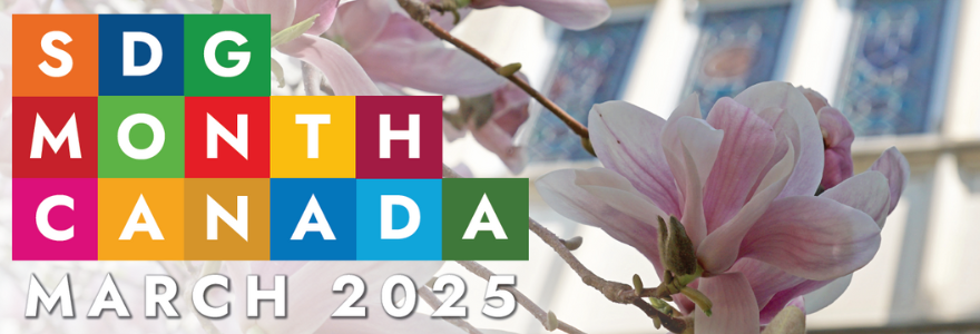 SDG Month Canada colour block with flowers in background