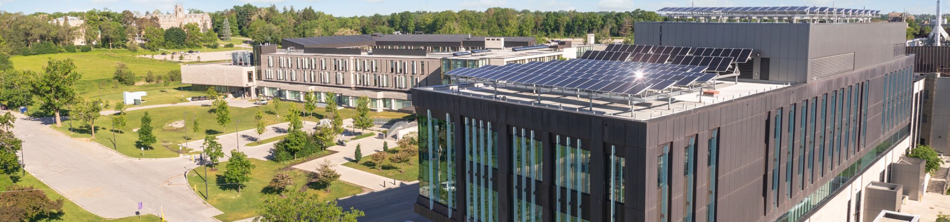 Aerial view of Amit Chakma Engineering Building's solar panels