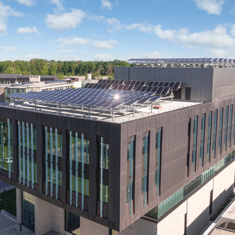 Aerial view of Amit Chakma Engineering Building's solar panels