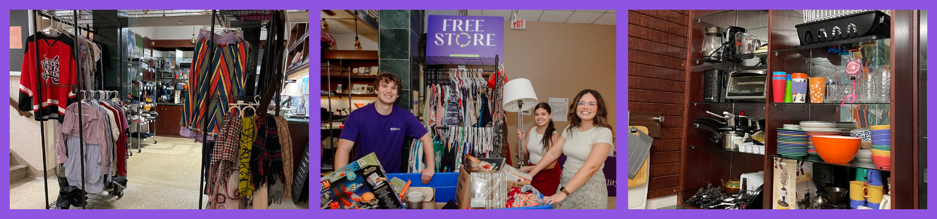 People standing outside the Free Store with donations